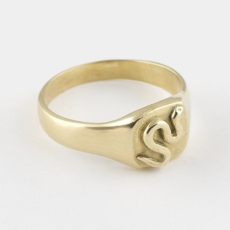 Snake Goddess Signet Ring in Gold