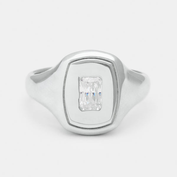 Alexandre Birthstone Signet Ring in Silver