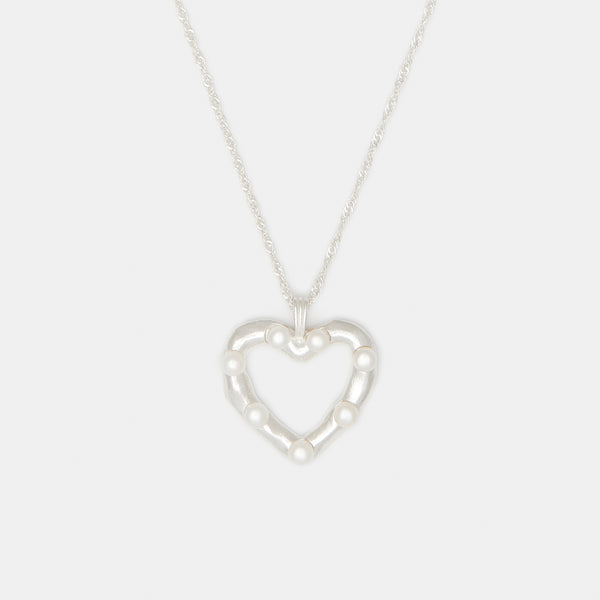 Lulu Freshwater Pearl Heart Necklace in Silver