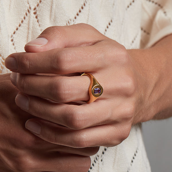 Evan Birthstone Signet Ring in Gold