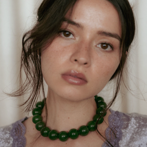 Olive Jade Necklace & Golden Dance Clasp