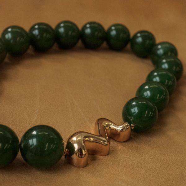 Olive Jade Necklace & Golden Dance Clasp