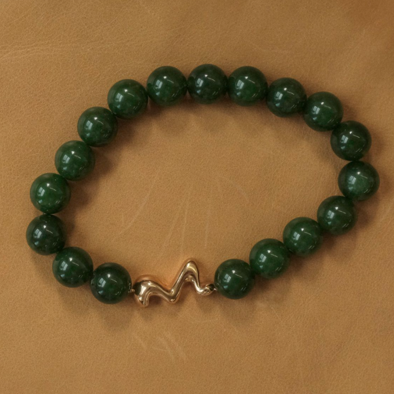 Olive Jade Necklace & Golden Dance Clasp