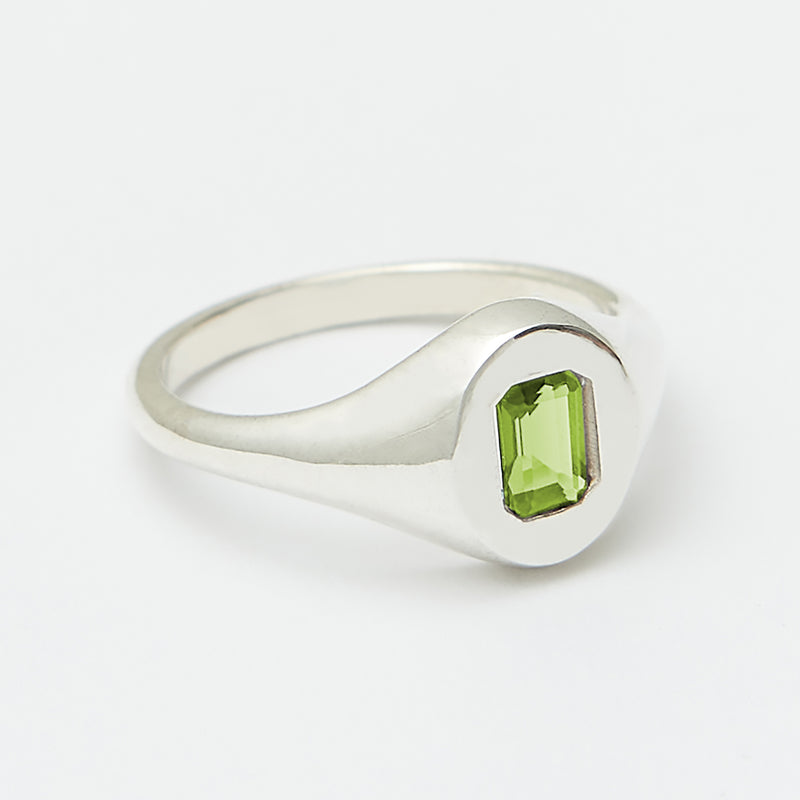 Evan Birthstone Signet Ring in Silver