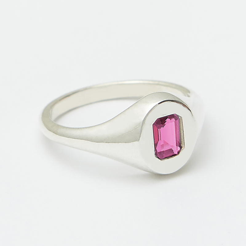 Evan Birthstone Signet Ring in Silver