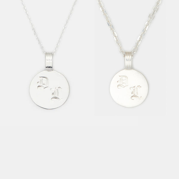 His and Hers - Joan Initial Medallion Necklace in Silver