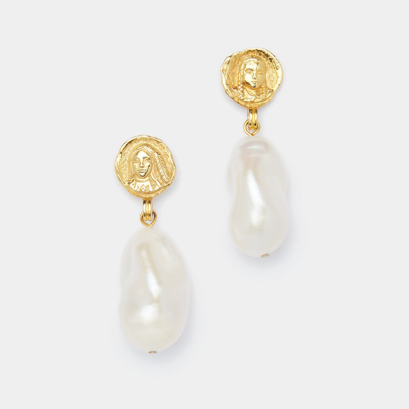 Filles de Gaïa Baroque Pearl Earrings in 14k Solid Gold